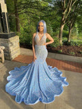 18 birthday outfit evening dress custom made black girl mermaid blue prom gowns Y887 by simplepromdress