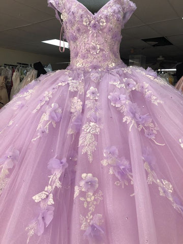 Romantisches 3D-Blumenkleid aus der Schulter Ballkleid Sweet 16 Kleid Prinzessin Kleid Y902