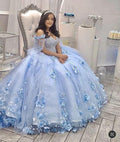 Light Blue Quinceanera Dress Off Shoulder 3D Flowers Beads Puffy Party Princess Sweet 16 Gown,Light Blue Ball Gown Y1088 by simplepromdress