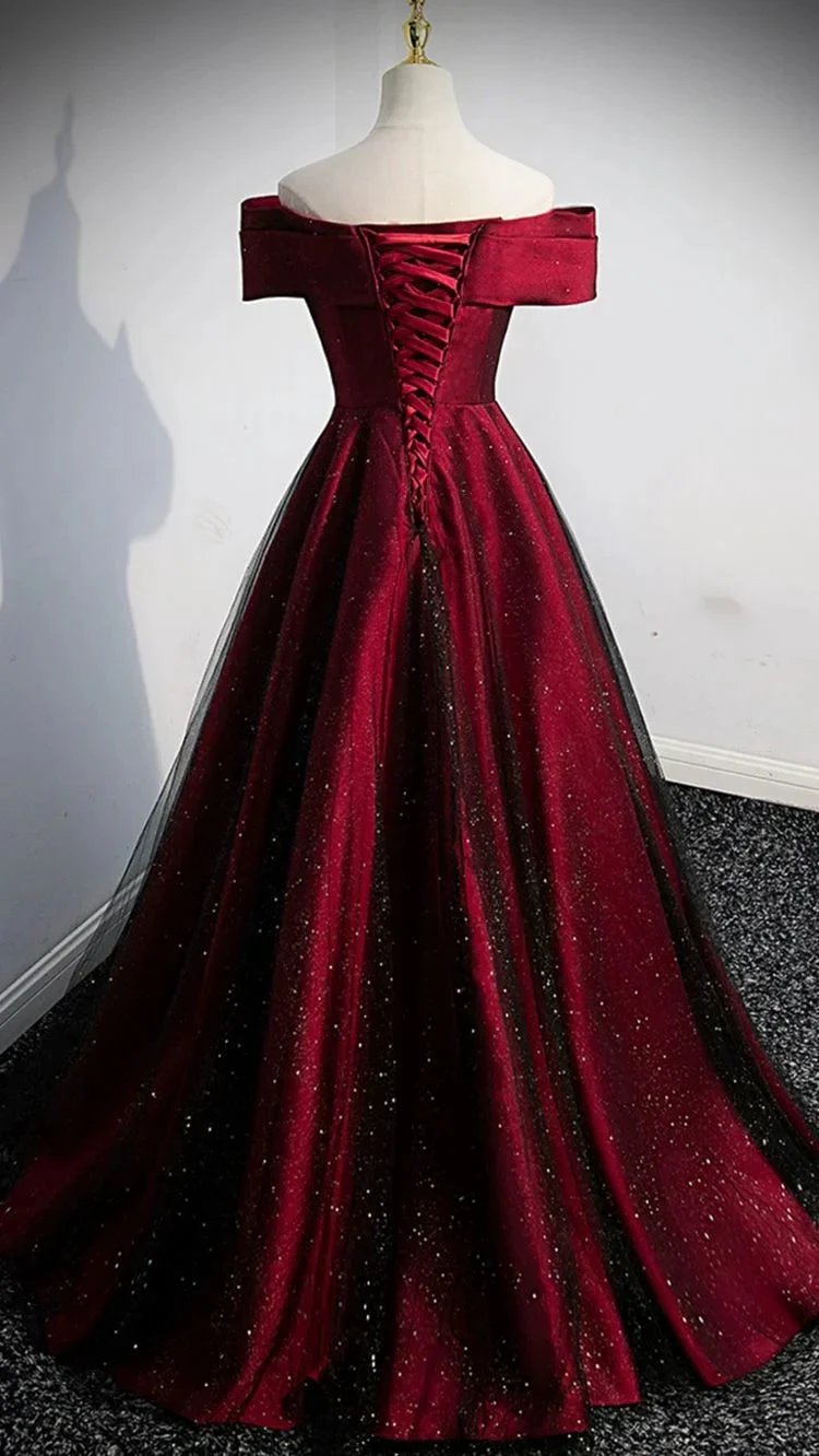 Burgundy satin long A line prom dress evening dress Y767 by simplepromdress