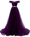 Women's A-line Tulle Prom Dresses Off the Shoulder Formal Evening Dress Y877 by simplepromdress