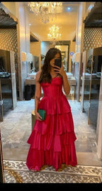 Generous A-line Tiered Satin Evening Dress Graduation Dress Y1048 by simplepromdress