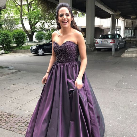 Lila Langes Ballkleid Abendkleider Perlen Mieder Y878