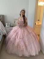 Pink Tulle Lace Ball Gown Sweet 16 Dress Y823 by simplepromdress