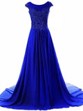 Women's Cap Sleeves Long Chiffon Lace Evening Gown Prom Dresses-Royal Blue Y945 by simplepromdress