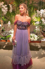 A Line Tulle Prom Dresses With Beading Off the Shoulder Evening Dresses Y1102 by simplepromdress