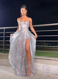 Beautiful Silver Straps Long Evening Dresses With Slit Y1024 by simplepromdress