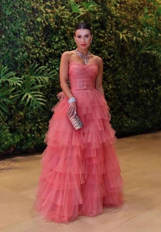 Romantic Frill-Layered Tulle Evening Dress Strapless Tulle Prom Dress Y1057 by simplepromdress