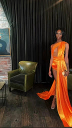 Orange Sleeveless Satin Sexy Party Dress ,21th Birthday Outfit Dress, Sexy Evening Dress Y782 by simplepromdress