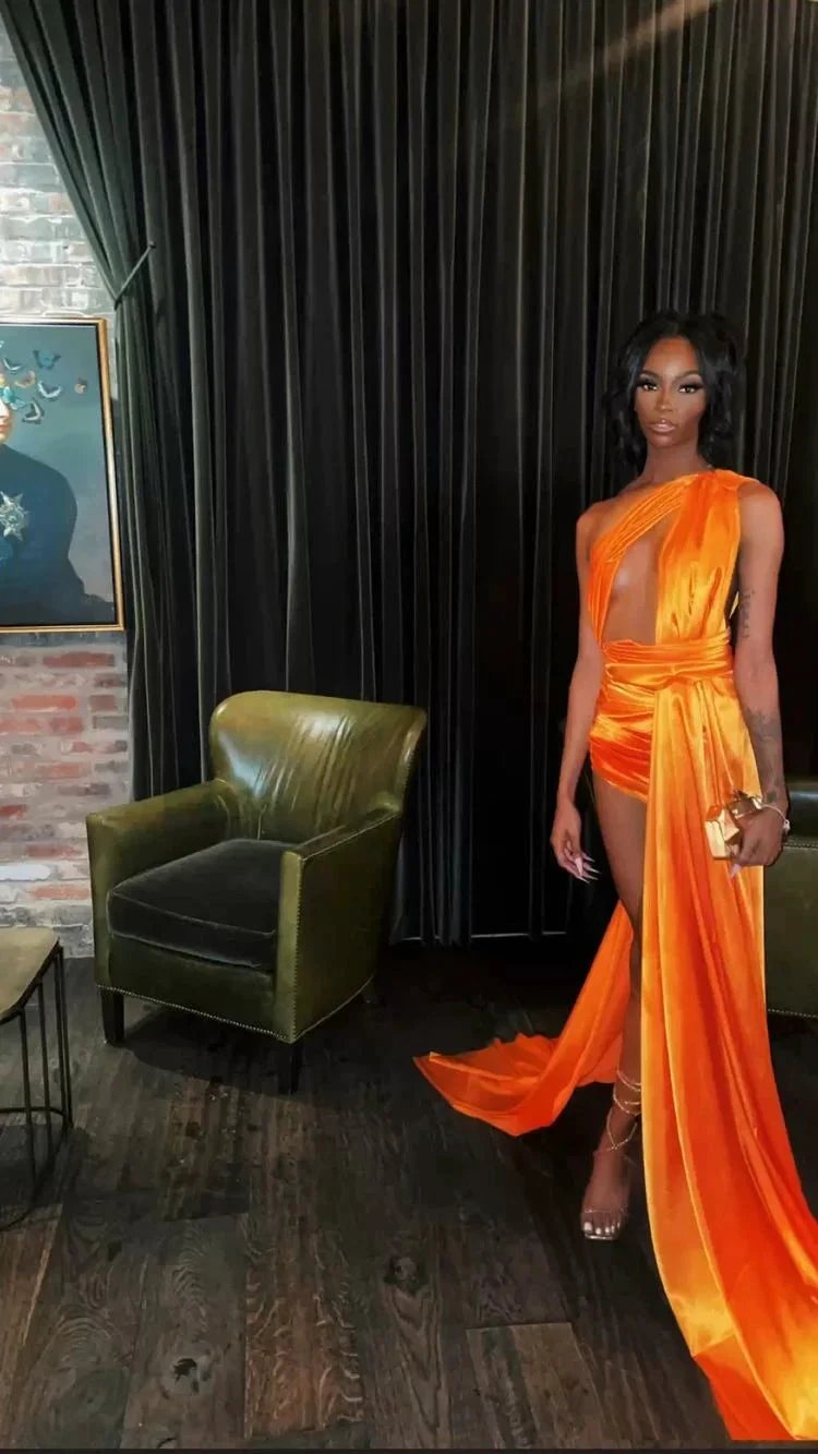 Orange Sleeveless Satin Sexy Party Dress ,21th Birthday Outfit Dress, Sexy Evening Dress Y782 by simplepromdress