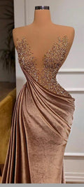 Beaded Arabic Evening Dresses Long Formal Dresses Velvet Womens Evening Gown Y756 by simplepromdress