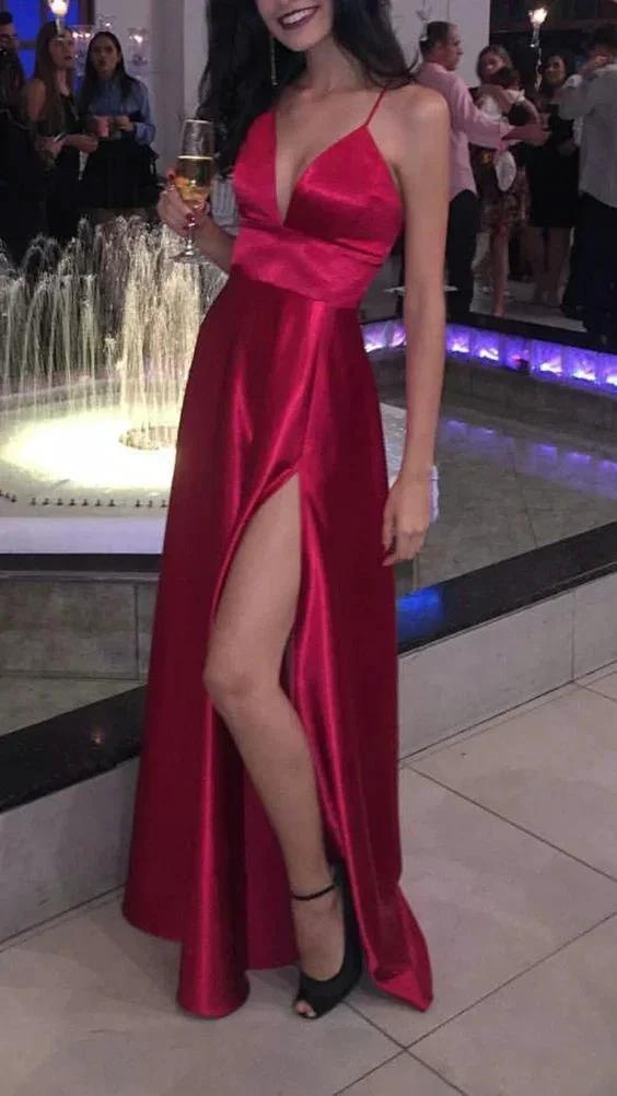 A Line Spaghetti Straps V Neck Evening Dress Y804 by simplepromdress