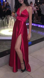 A Line Spaghetti Straps V Neck Evening Dress Y804 by simplepromdress