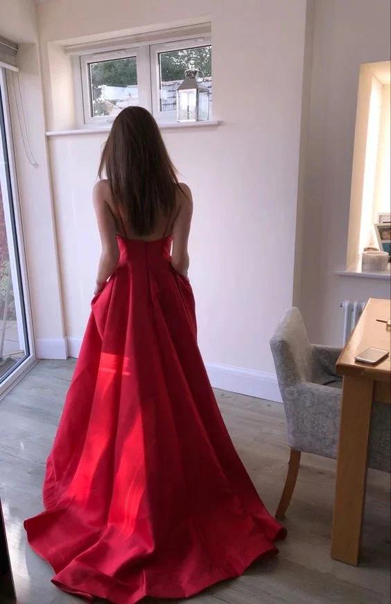 A-Line V-Neck Satin Prom Dresses Formal Evening Dresses Y806 by simplepromdress