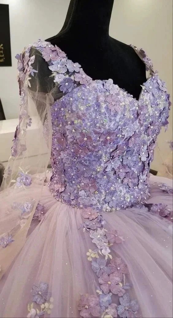 Vintage Ball Gown Lavender Lace Tulle Sweet 16 Dress Y809 by simplepromdress