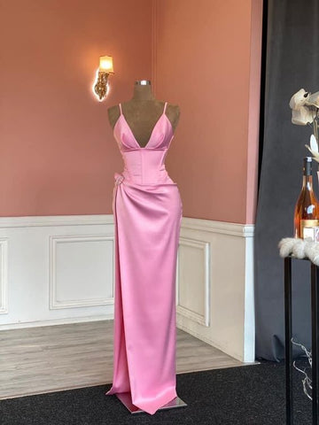 Elegant Pink Sleeveless Spaghetti Straps Evening Dress Pink Pageant Dress Y817