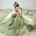 Straps sage green ball gown spring formal prom dress S21224 by simplepromdress