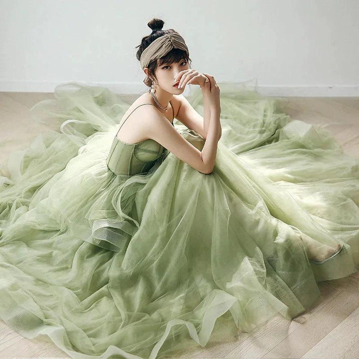 Straps sage green ball gown spring formal prom dress S21224 by simplepromdress