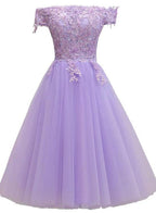 Light Purple Lace And Tulle Off The Shoulder Homecoming Dress S11189 by simplepromdress