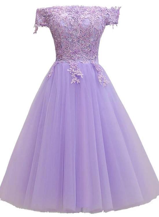 Light Purple Lace And Tulle Off The Shoulder Homecoming Dress S11189 by simplepromdress