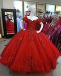 Dark Red Tulle Lace Ball Gown Sweet 16 Dress Y1440 by simplepromdress