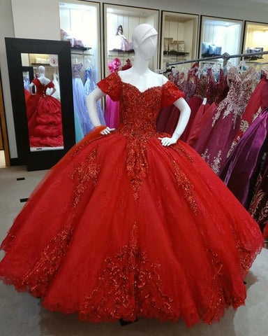 Dunkelrotes Tüll-Spitzen-Ballkleid Sweet 16 Kleid Y1440