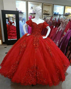 Dark Red Tulle Lace Ball Gown Sweet 16 Dress Y1440 by simplepromdress