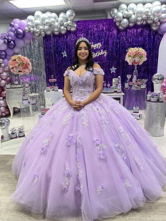 Princess Purple Off The Shoulder Ball Gown Sweet 16 Dress Y1450 by simplepromdress