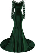 Women's Long Sleeves Mermaid Dark Green Evening Dress Y1444 by simplepromdress