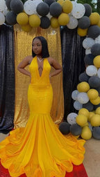 Stunning Yellow Mermaid Prom Dress,Sexy Evening Dress With Train Y1709 by simplepromdress