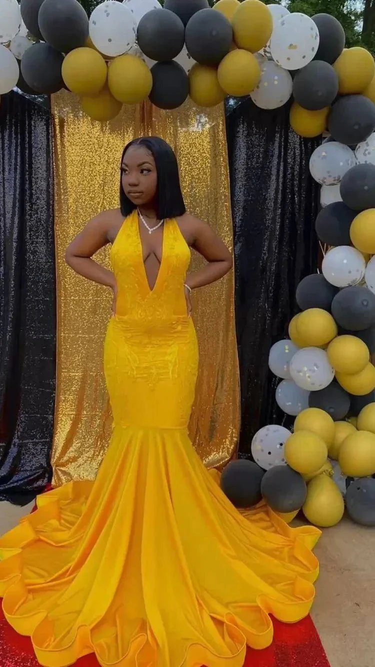 Stunning Yellow Mermaid Prom Dress,Sexy Evening Dress With Train Y1709 by simplepromdress