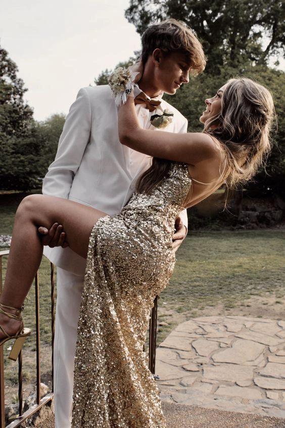 Gold Sequins Long Prom Dress , Charming Evening Dress Y1659 by simplepromdress