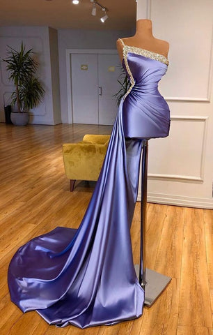 Vestidos formales morados, vestidos de noche con cuentas, vestido de noche de un solo hombro, vestidos de noche cortos, vestidos formales elegantes Y1771
