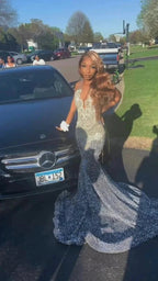 Sparkly Silver Sequins Long Prom Dress Mermaid Evening Dress Y1705 by simplepromdress