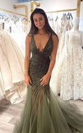 Sleeveless Bodice with Deep V-neck Prom Dress,Sexy Mermaid Evening Dress Y1704 by simplepromdress