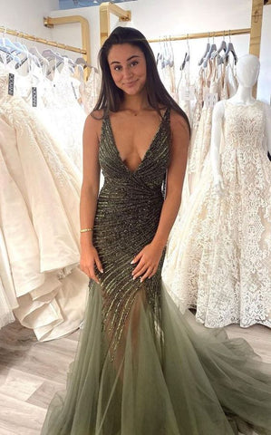 Ärmelloses Oberteil mit tiefem V-Ausschnitt, Ballkleid, sexy Meerjungfrau-Abendkleid Y1704
