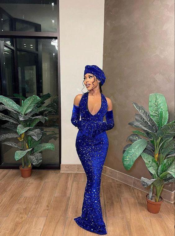Royal Blue Sequins Long Prom Dress,Chic Royal Blue Evening Dress,Pageant Dress Y1833 by simplepromdress