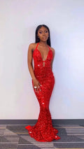 Charming Mermaid Red Sequins Long Prom Dresses,Sexy Red Evening Dress Y1693 by simplepromdress