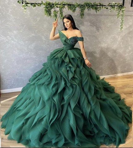 Ballkleid Grünes Ballkleid, A-Linie Formelle Abendkleider Y1795