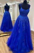 Blue Tulle Lace A-line Scoop Spaghetti Straps Prom Dresses, Evening Dress Y1816 by simplepromdress