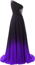 One Shoulder Ombre Long Evening Dresses Chiffon Wedding Party Gowns Y1825 by simplepromdress