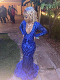Sparkle Royal Blue Sequin Long Sleeves Mermaid Evening Dresses Y1663 by simplepromdress