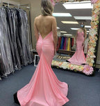 Pink Satin Long Prom Dress Mermaid Evening Dress Y1752 by simplepromdress