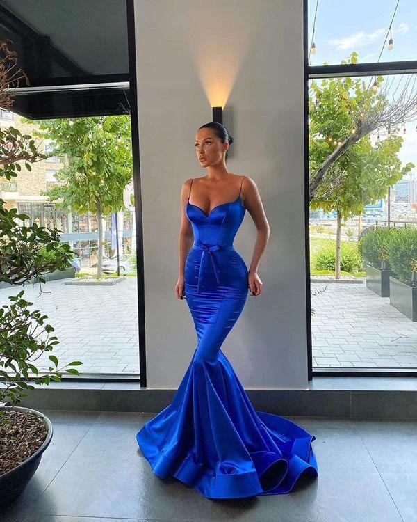 Royal Blue Long Prom Dresses,Mermaid Spaghetti Straps Evening Dresses Y1686 by simplepromdress