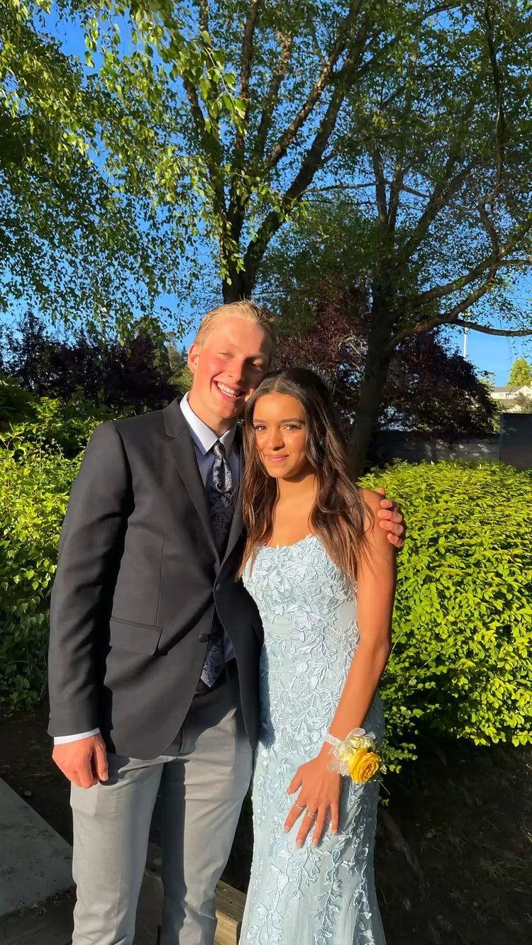 Mermaid Long Baby Blue Lace Prom Dresses Spaghetti Straps Evening Dress Y1733 by simplepromdress