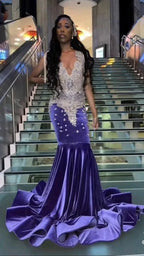 Purple and silver prom dress for black girl sexy evening dress Y1710 by simplepromdress