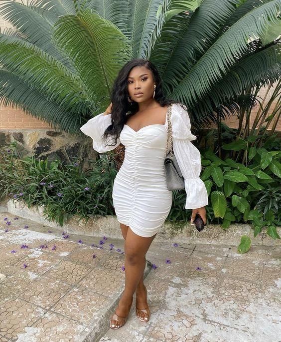 White Independent Stand Square Neck Short Skirt Petal Sleeve Drape Dress For Women 18th Birthday Outfit Short Homecoming Dress Y646 by simplepromdress