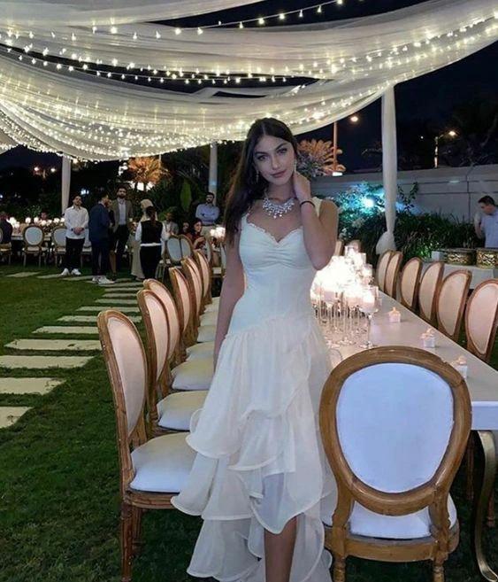Modest A-line White Evening Dress Charming Formal Gown Y591 by simplepromdress
