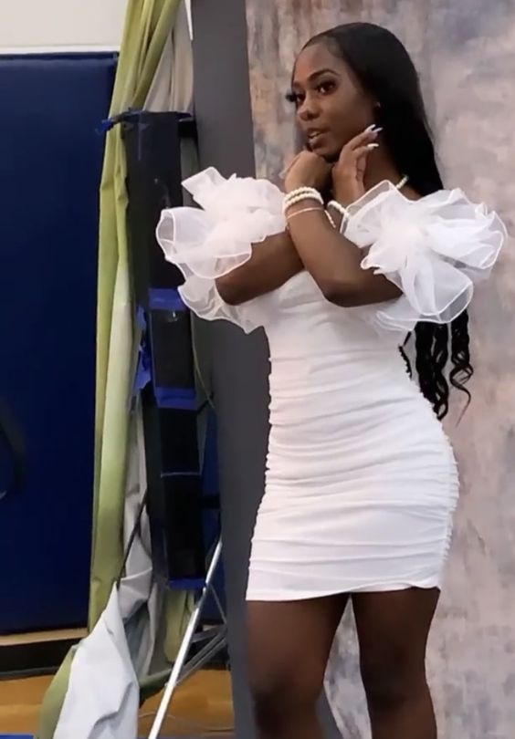 Ruffle Off Shoulder Butterfly Sleeve Dress 18th Birthday Outfit White Short Homecoming Dress Y648 Hover Image