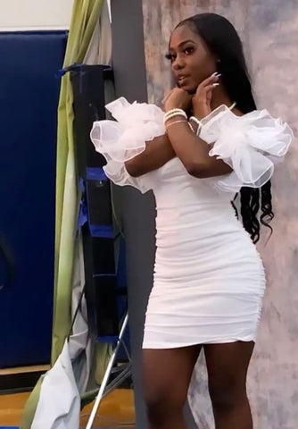 Ruffle Off Shoulder Butterfly Sleeve Dress 18th Birthday Outfit White Short Homecoming Dress Y648